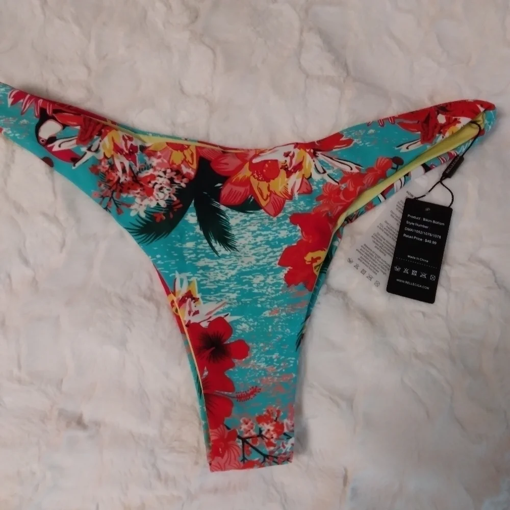 RELLECIGA Women's‎ Tropical Print Cheeky Brazilian Cut 2 Piece Bikini Swimsuit L